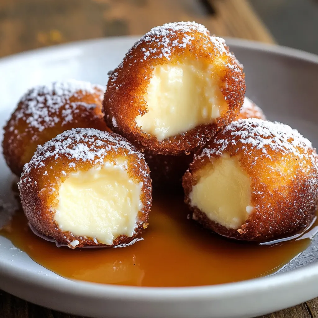 Doughnuts dusted with powdered sugar and stuffed with a creamy filling.