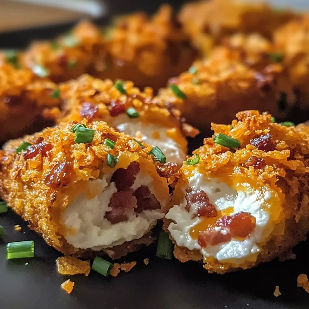Crispy Doritos stuffed with creamy cheese and bacon, piled on a plate.