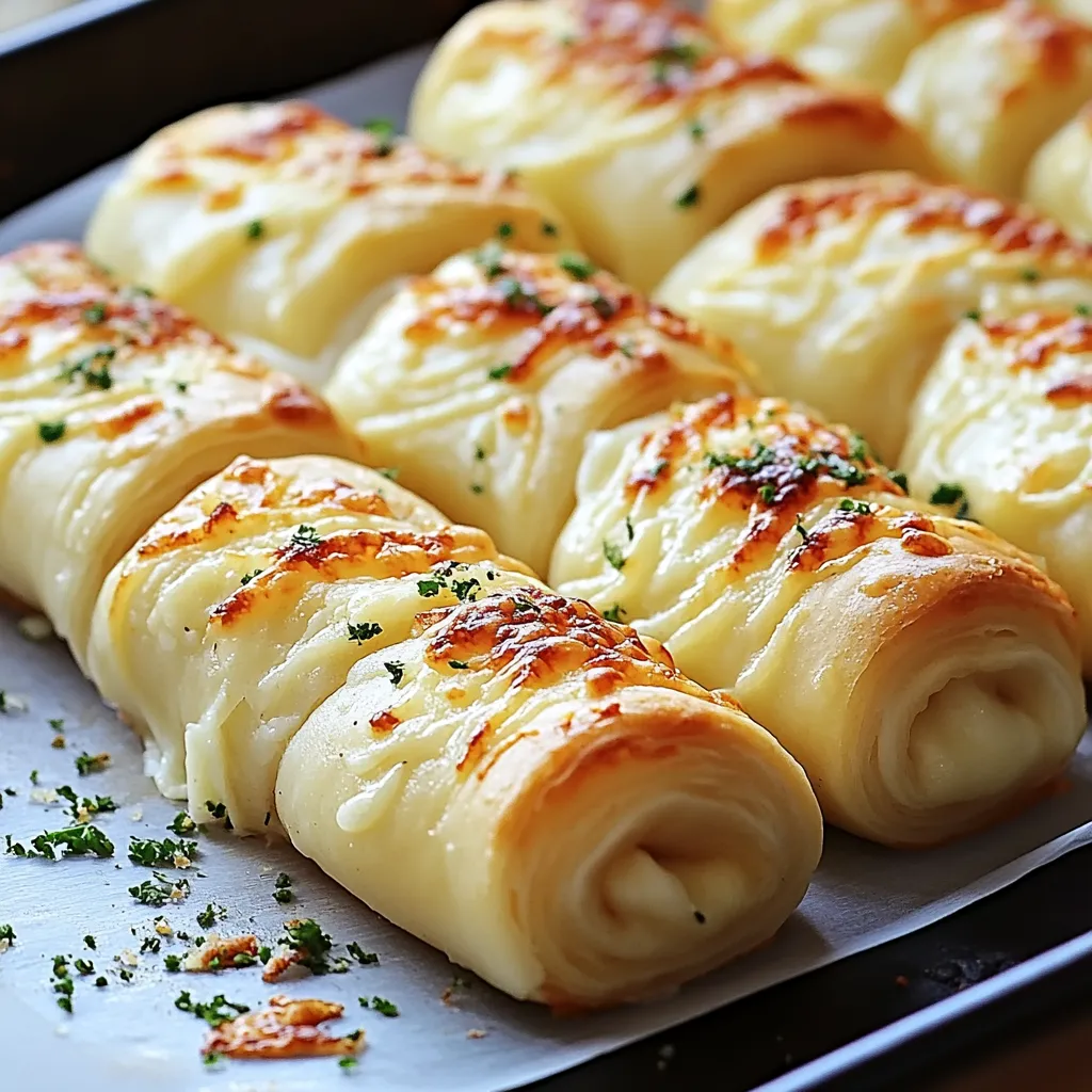 A tray packed with cheesy rolls sits ready to be served.