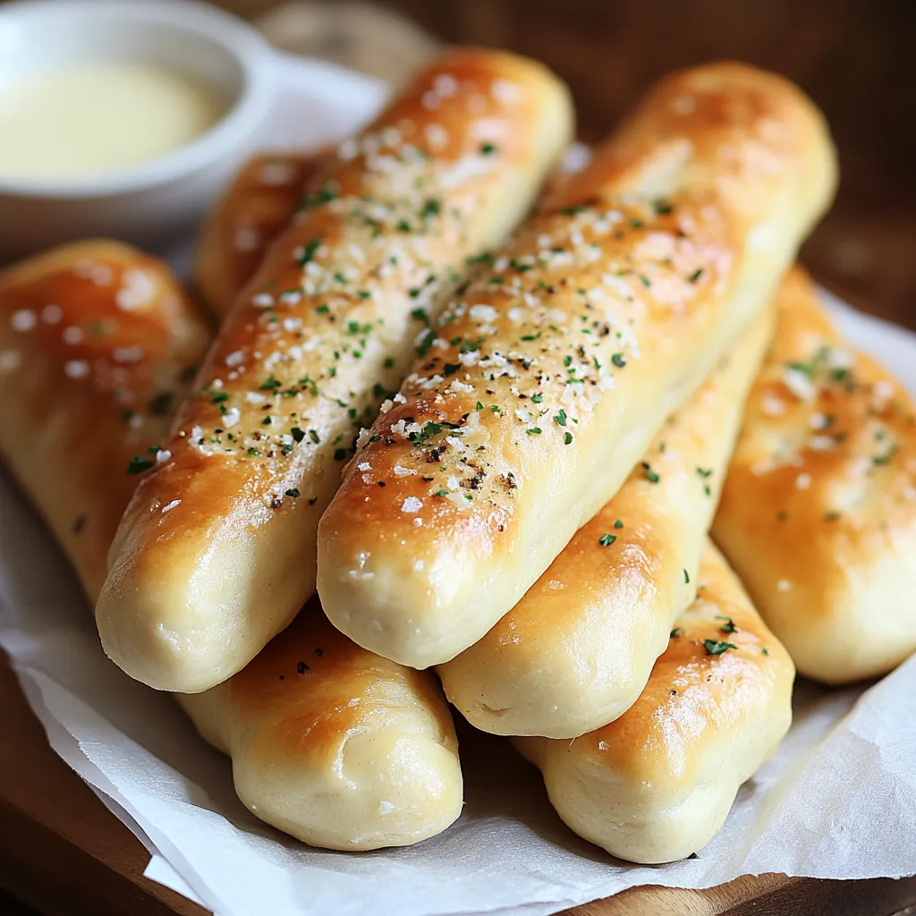 A plate of breadsticks with cheese and herbs on top.