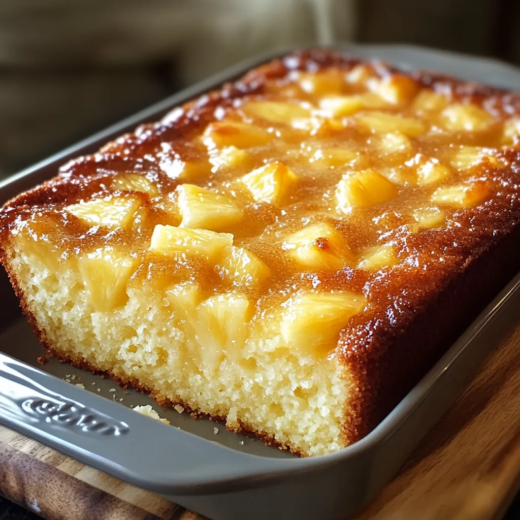 A tasty pineapple-topped cake sitting in a pan.