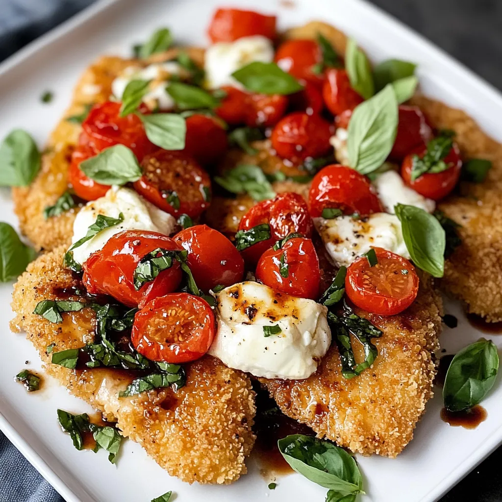 Chicken cutlets finished with creamy cheese and tomatoes.