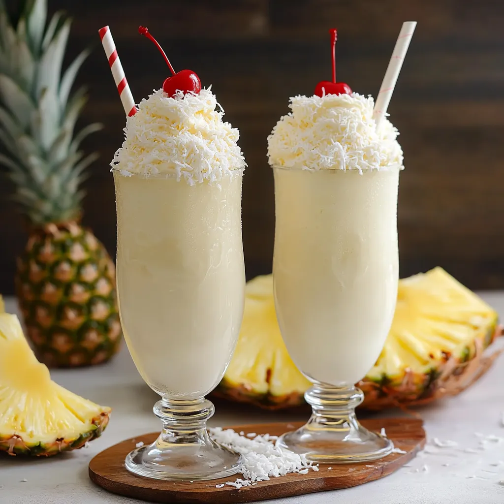 Two pineapple drinks with red straws.