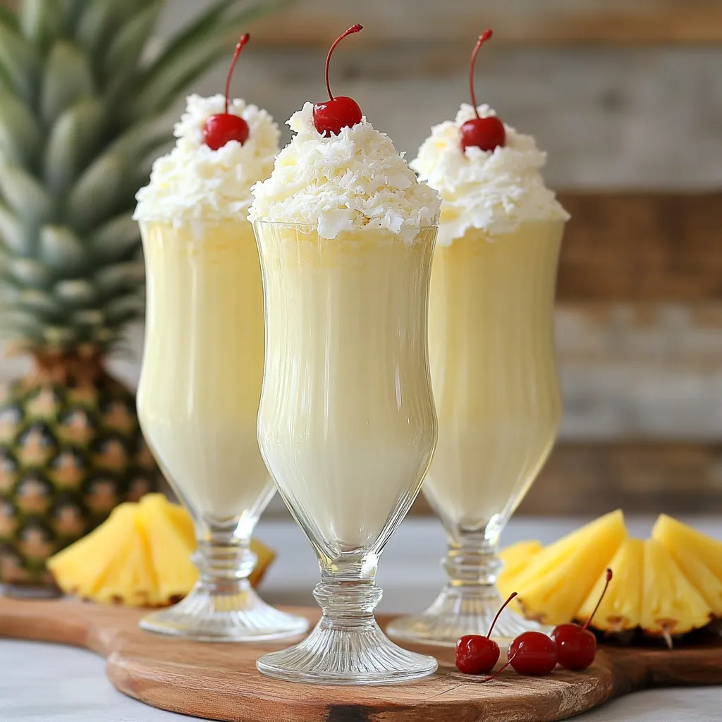 Three glasses of pineapple whip with cherries on top.