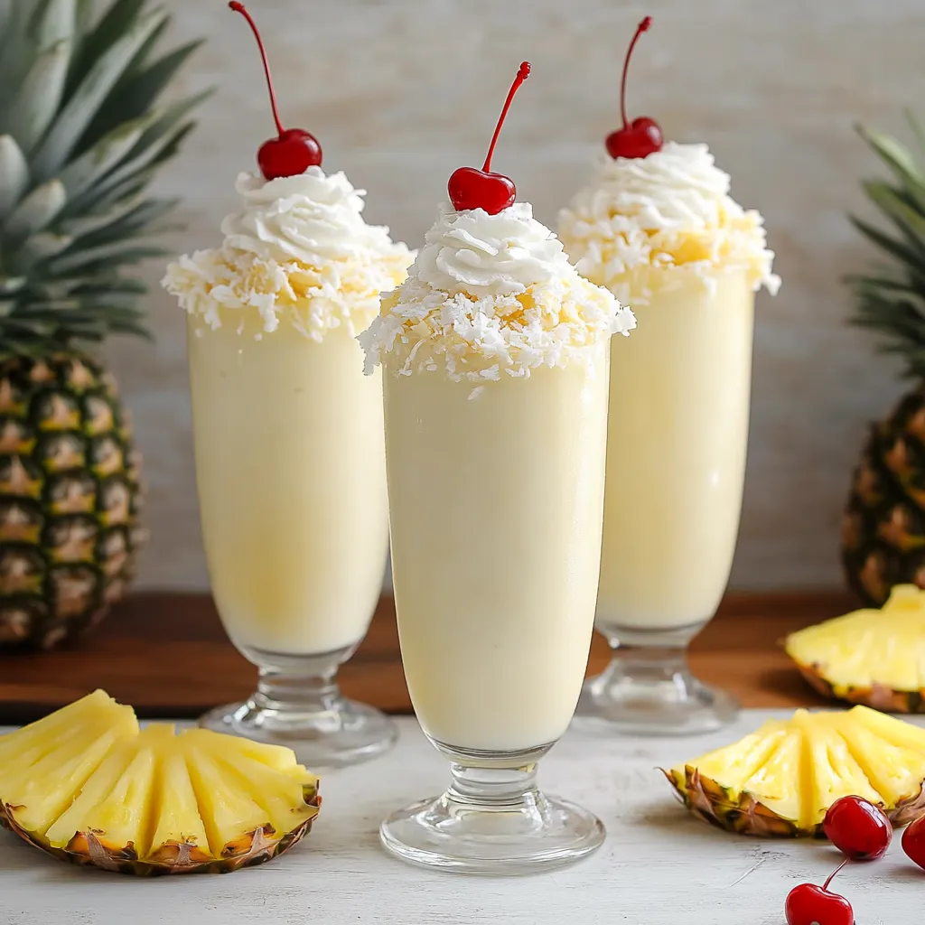 Three glasses of pineapple whip with cherries on top.