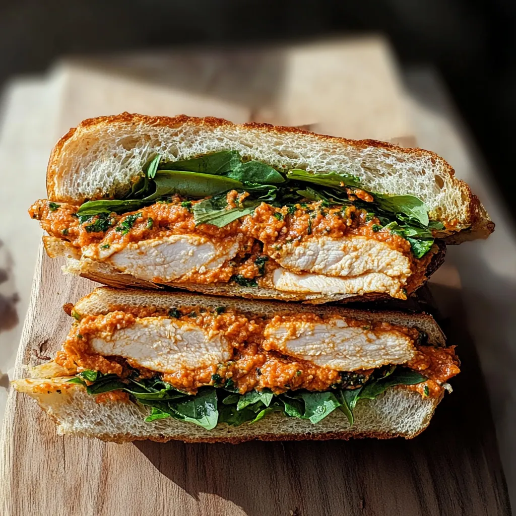 A sandwich with meat and greens on a wooden table.