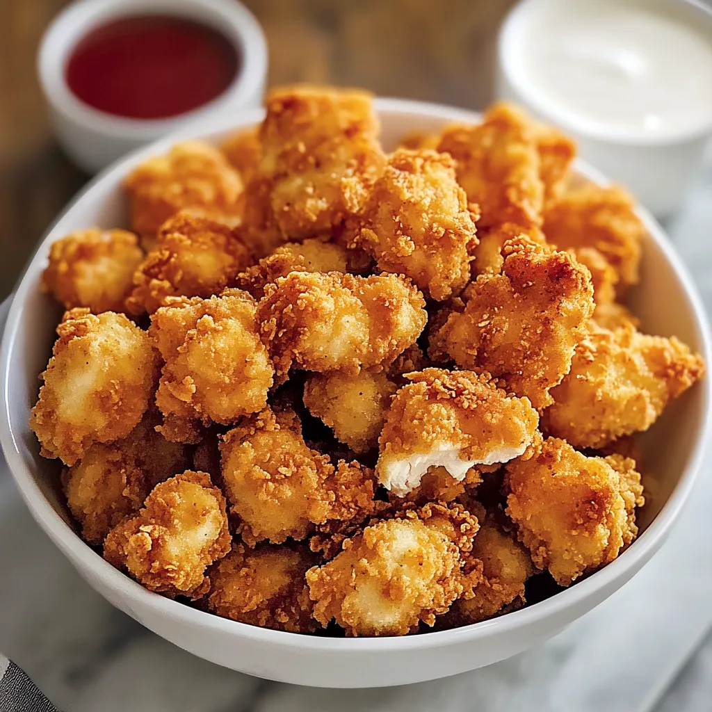 A bowl of chicken bites with ketchup.