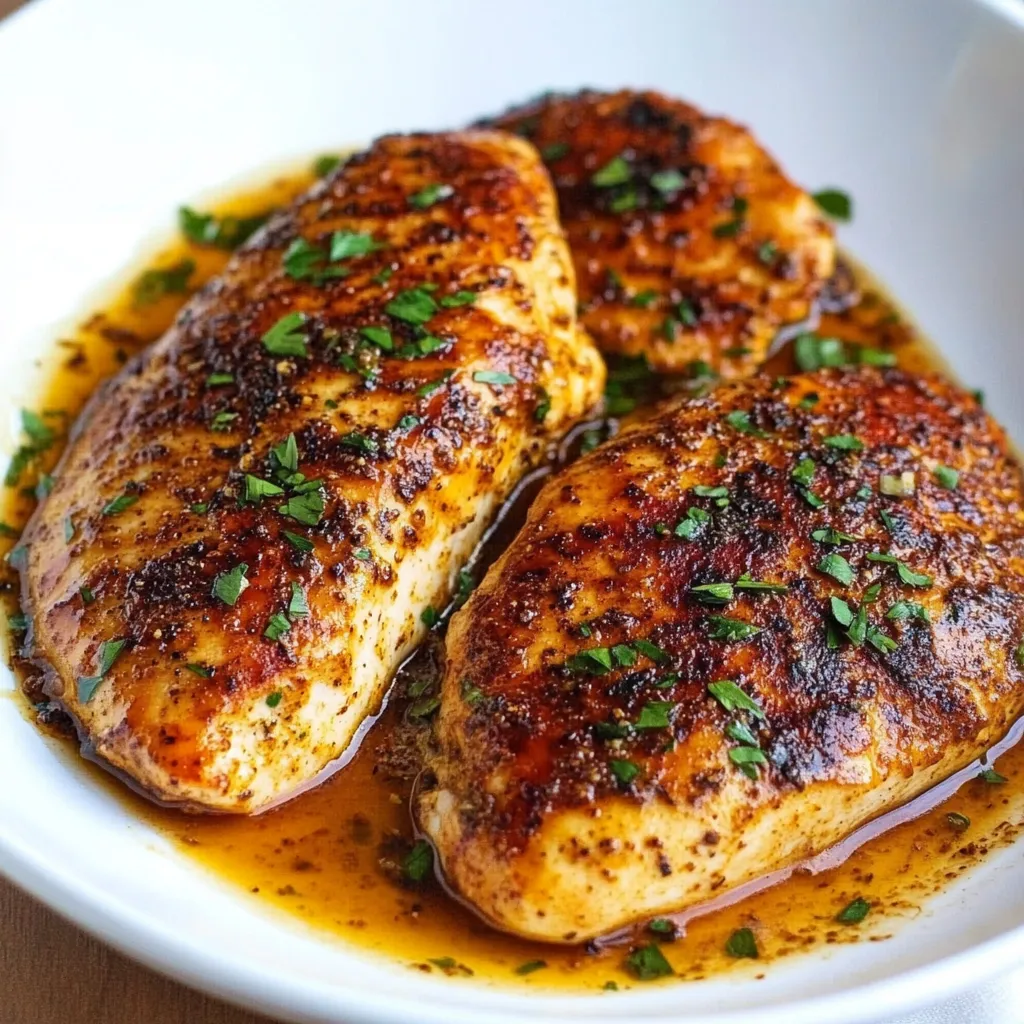 A plate of chicken with herbs on it.