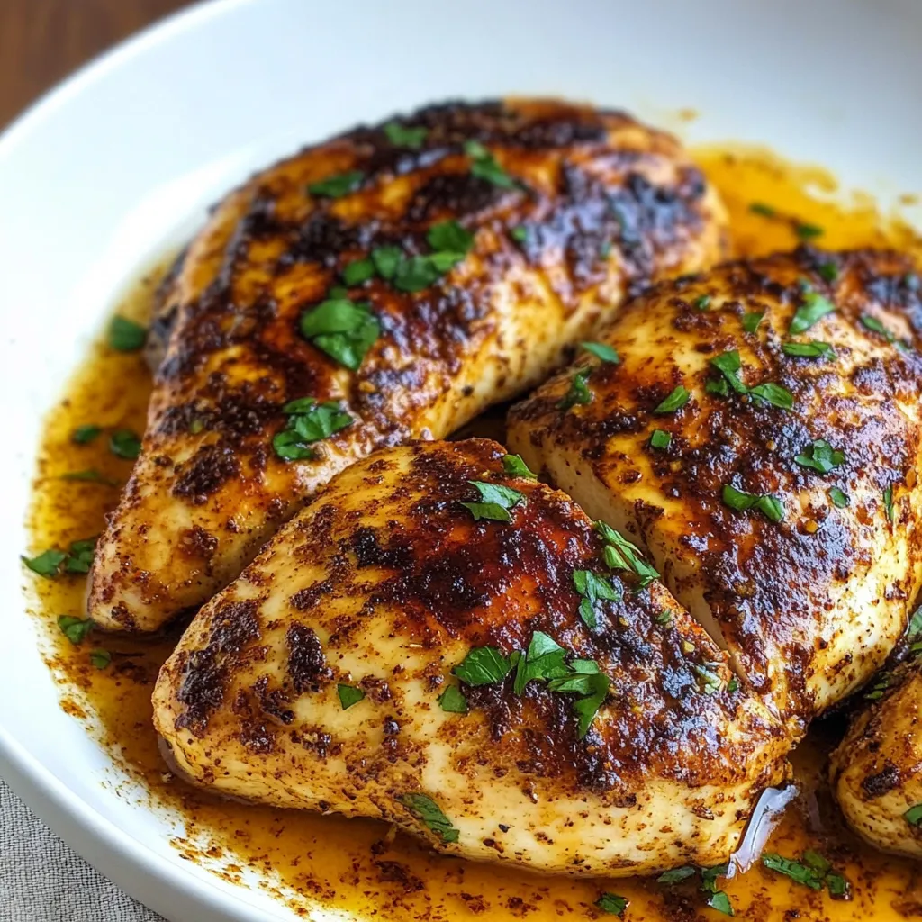 A plate of chicken with herbs.