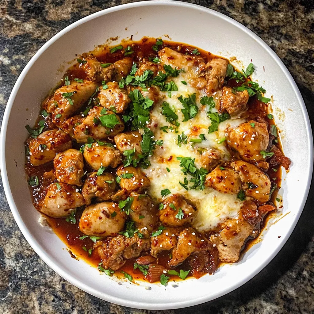 A bowl of chicken and cheese.
