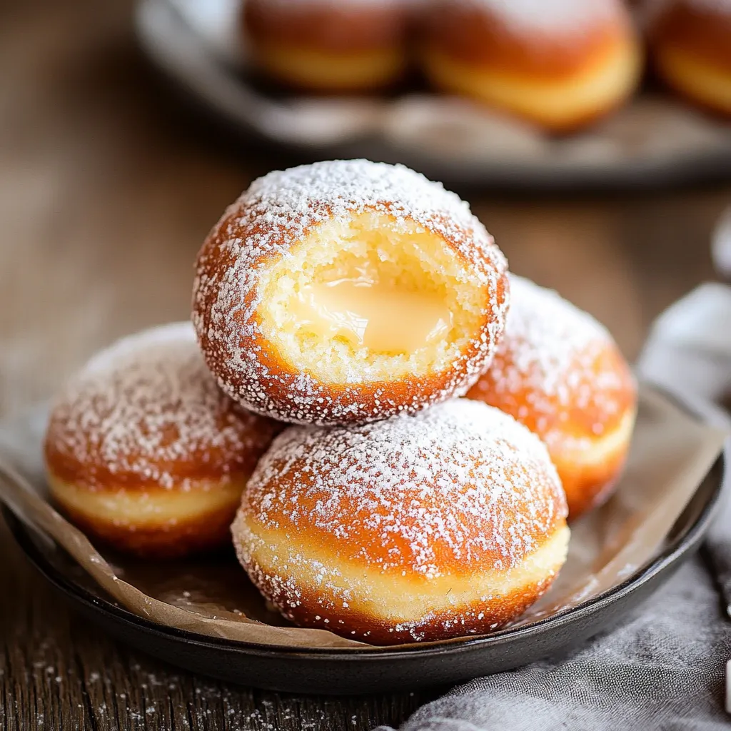 A plate of powdered donuts.