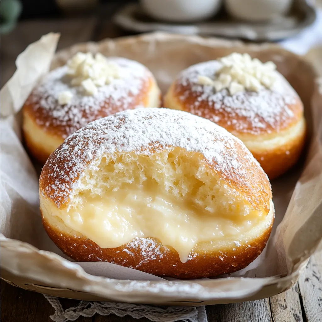 Three donuts with white powder on top.