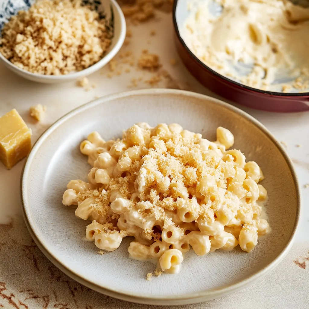 A plate of macaroni and cheese with a bowl of butter next to it.