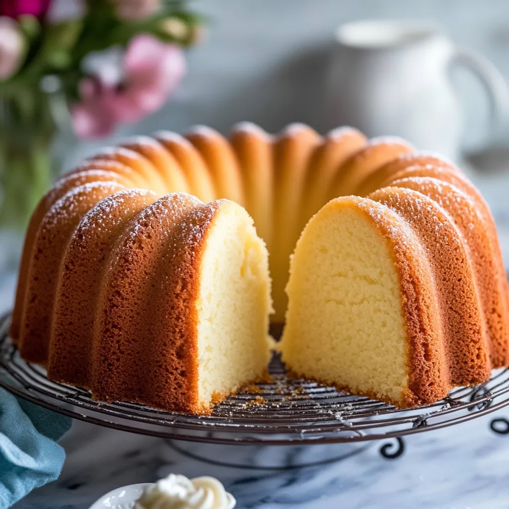 A cake with white frosting and powdered sugar.