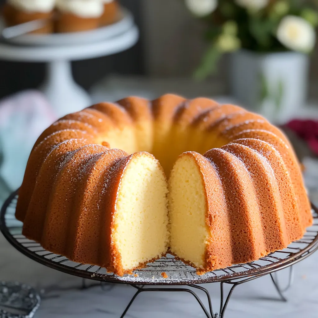 A cake dusted with powdered sugar, topped with white icing.