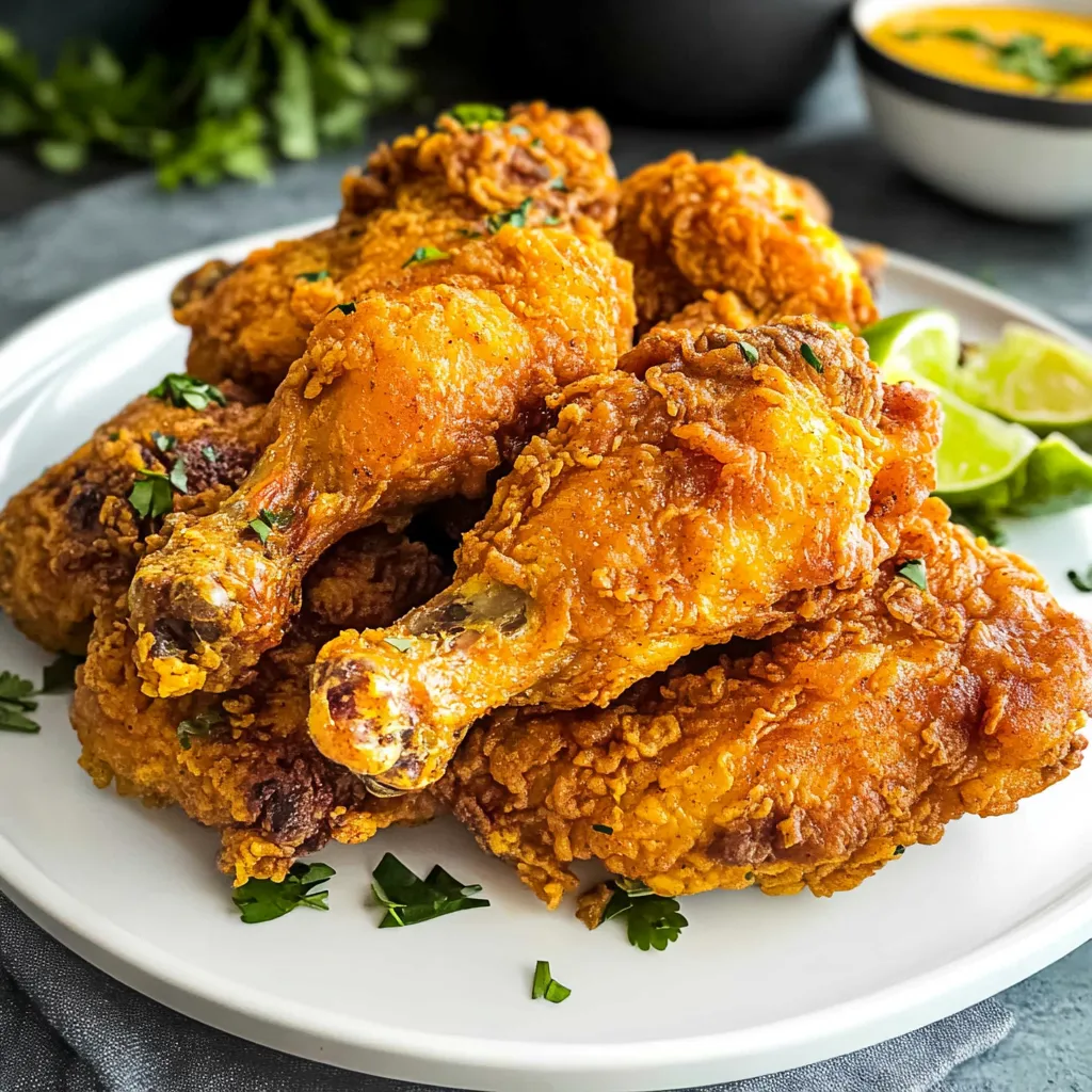 A plate of fried chicken with a bowl of dipping sauce.