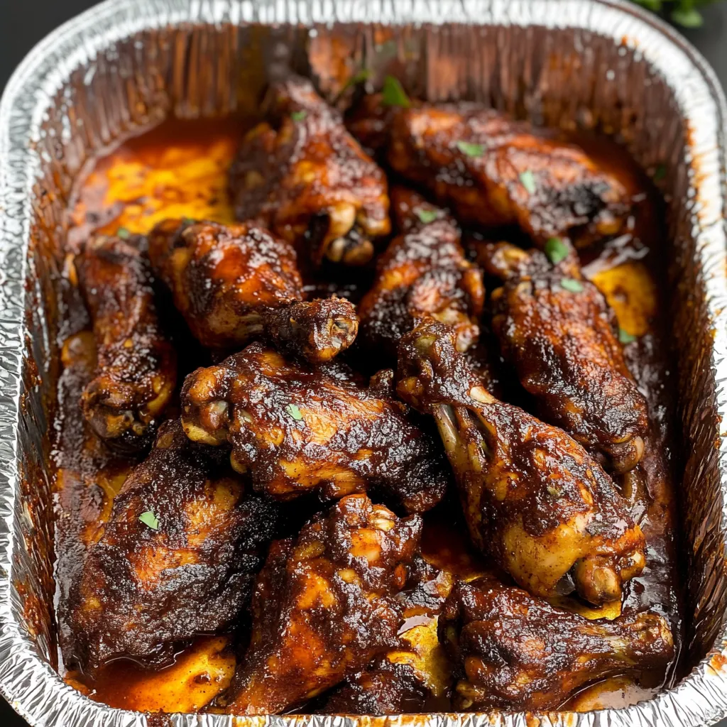 Pan filled with saucy chicken wings.
