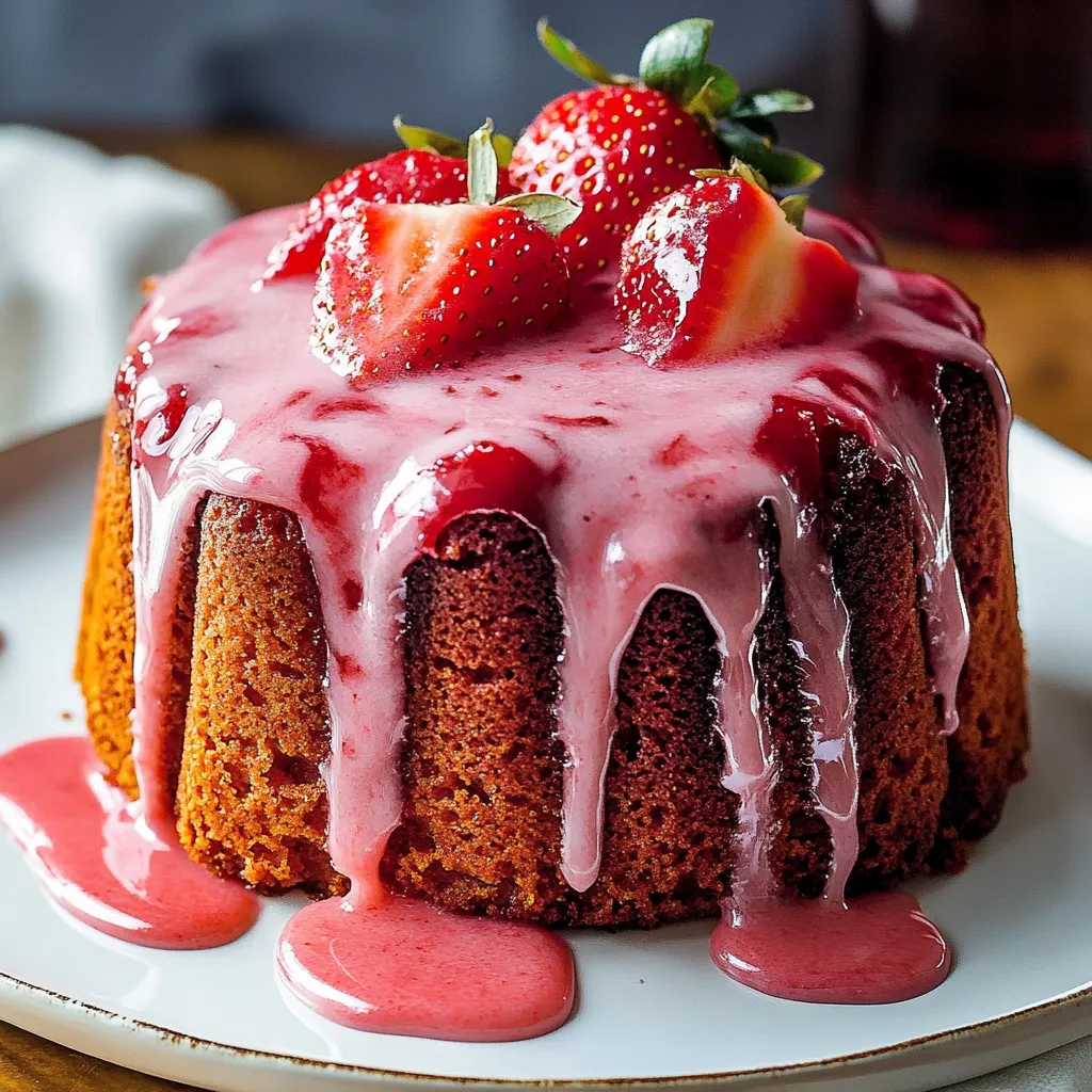 A cake with strawberries and pink icing.