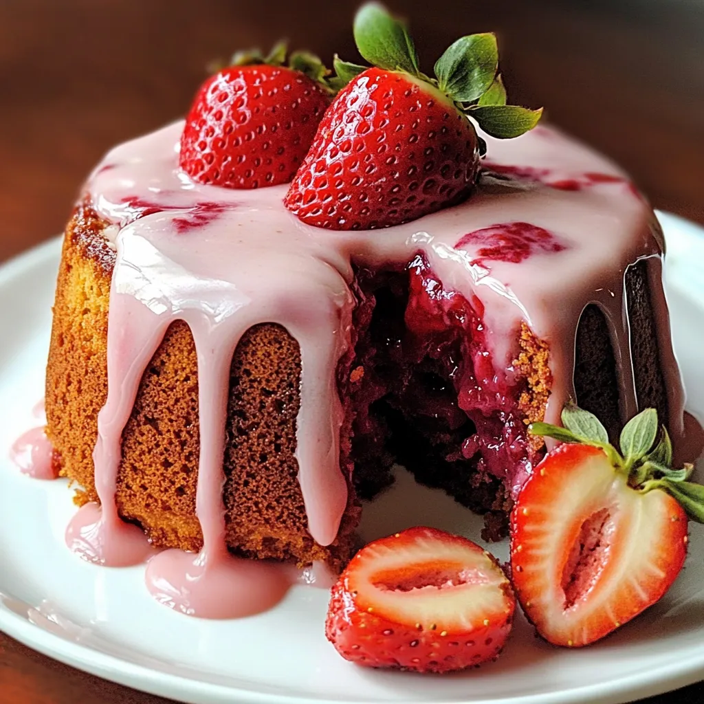 A slice of cake with strawberries on top.