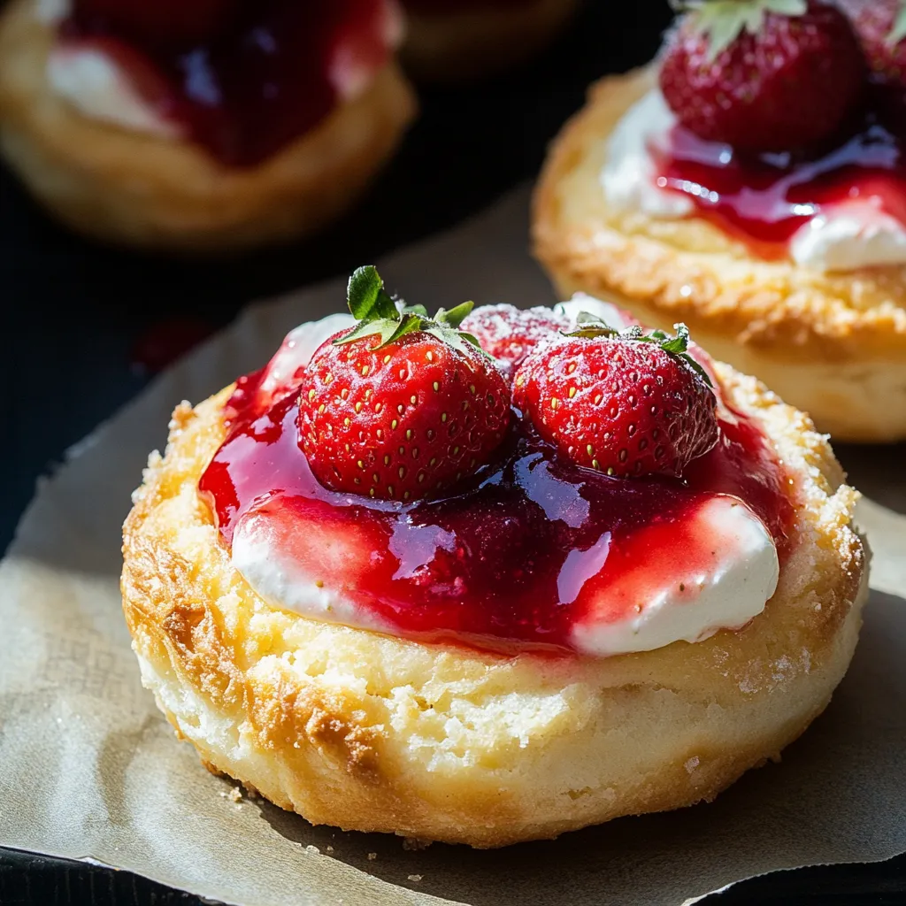 A pastry with strawberries and whipped cream.