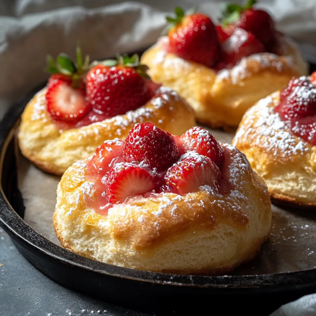 A plate of strawberry cream puffs.