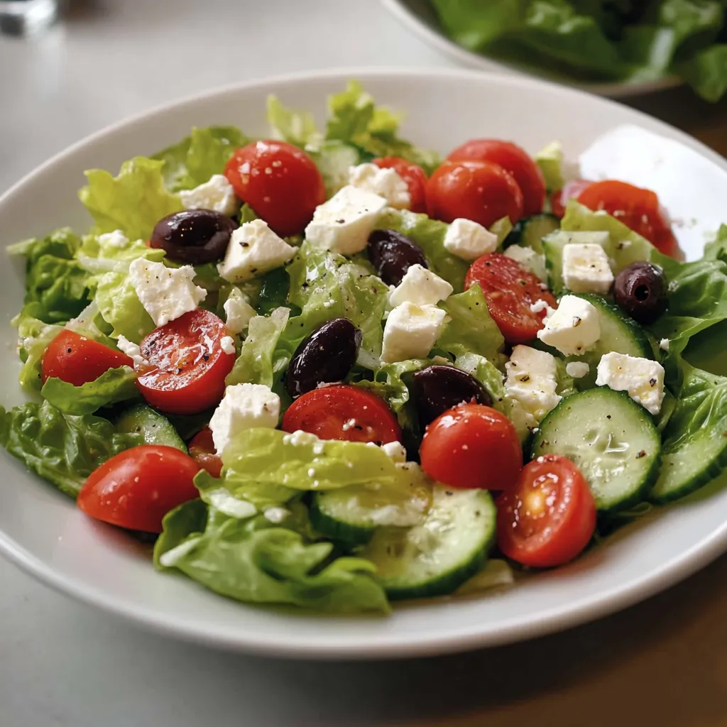 A white bowl of salad with tomatoes, cucumbers, and feta cheese.