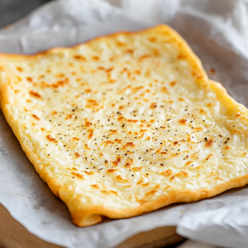Cheesy bread sitting on a napkin.