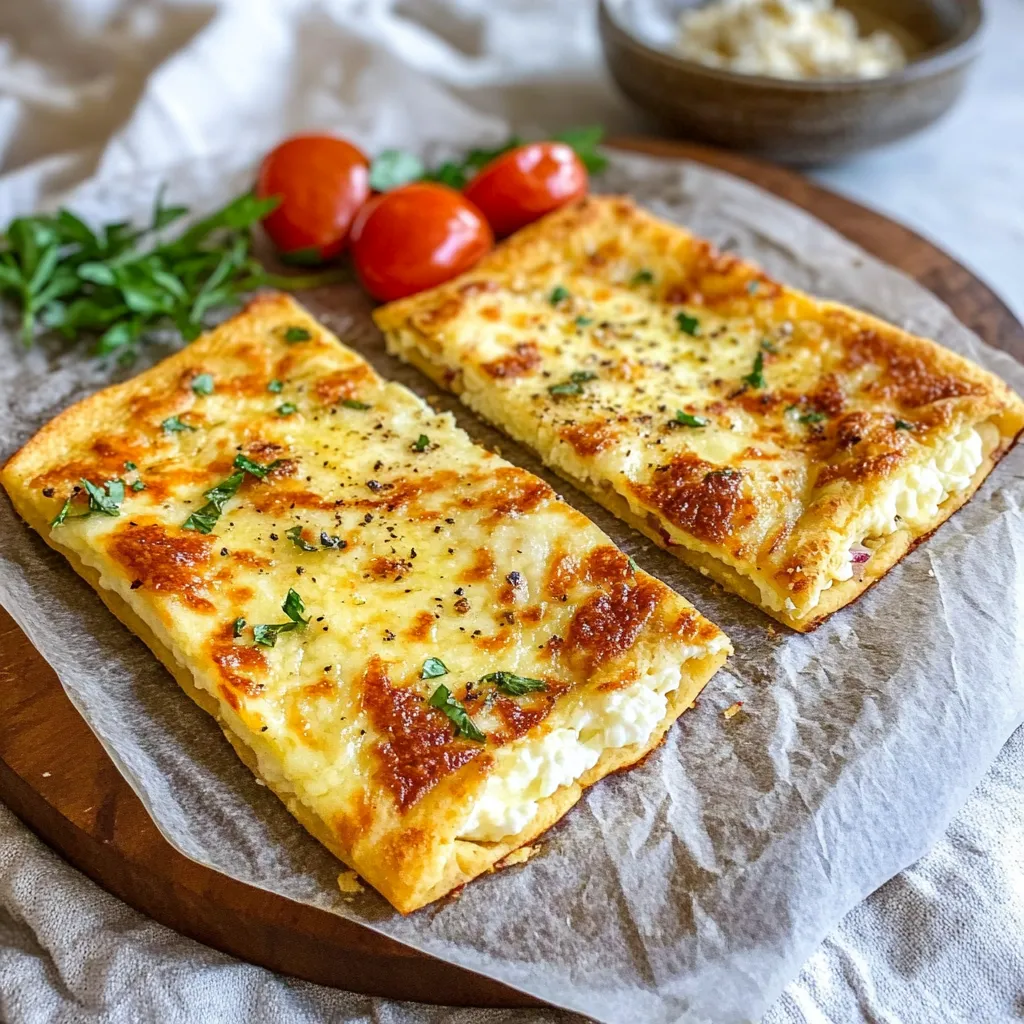 Two slices of cheese pizza on a wooden board.