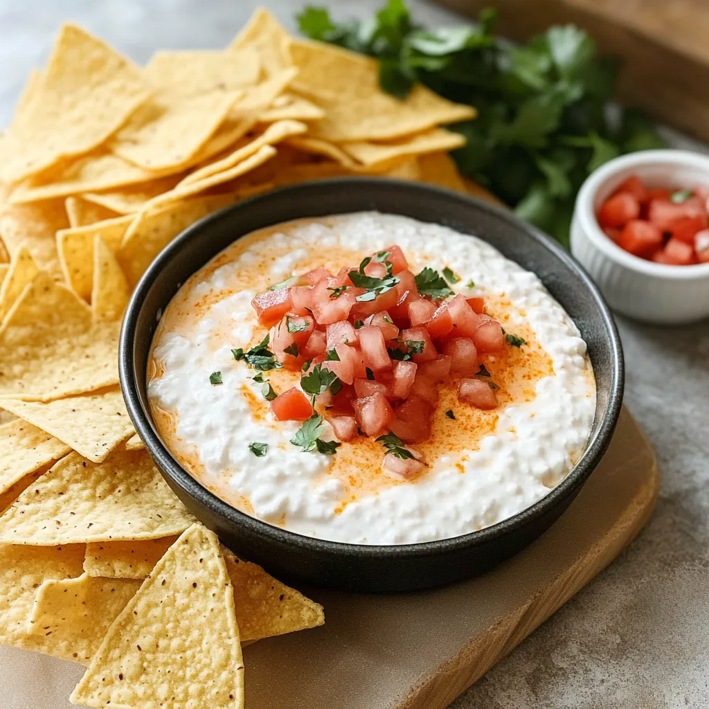Chips and guacamole style dip in a bowl.