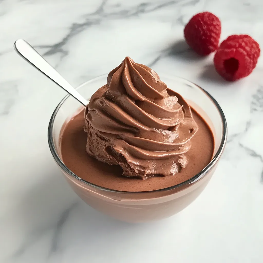 Dish of chocolate mousse in a bowl.