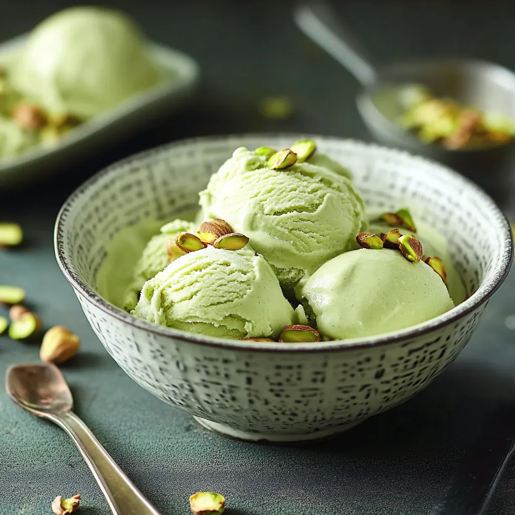 A bowl of green ice cream.