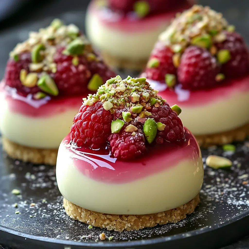 Zoomed-in view of a glossy raspberry dessert.