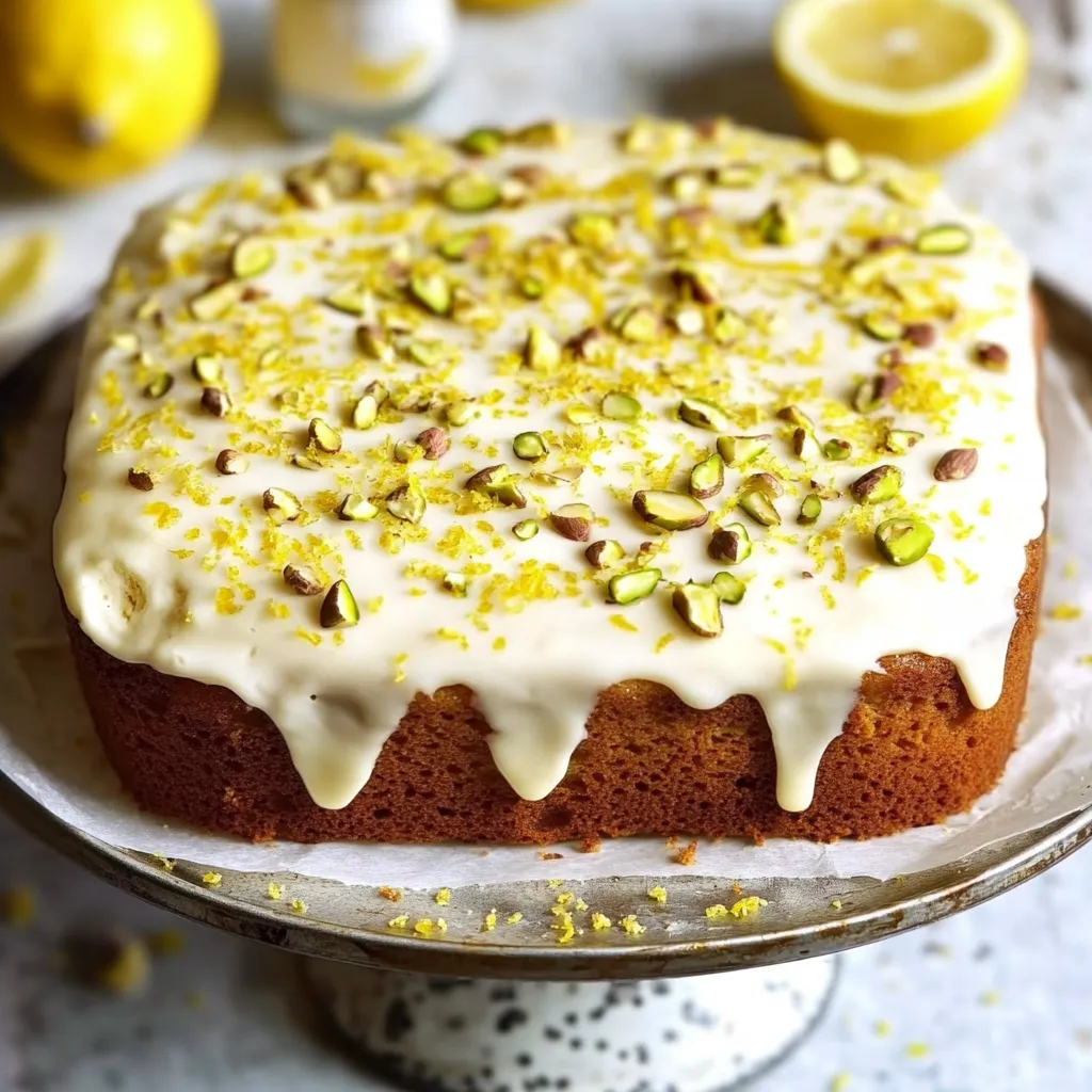 Frosted cake topped with bright lemon slices.