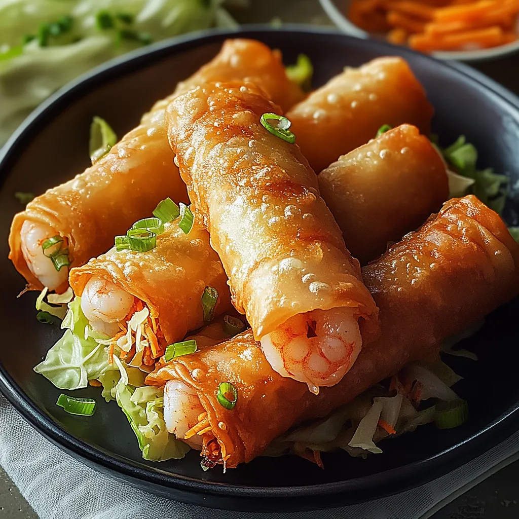 Shrimp and veggie rolls on a plate.