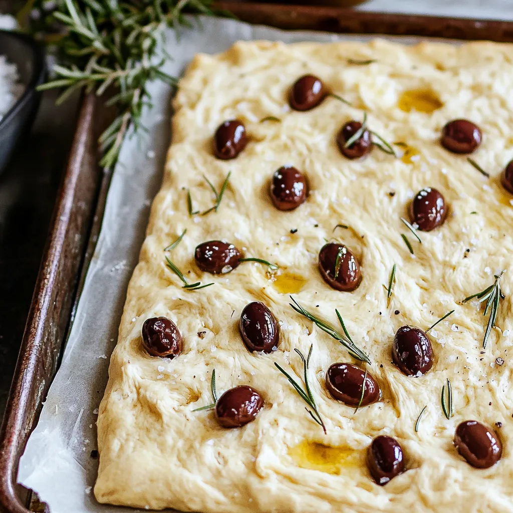 A pizza with olives and herbs on it.