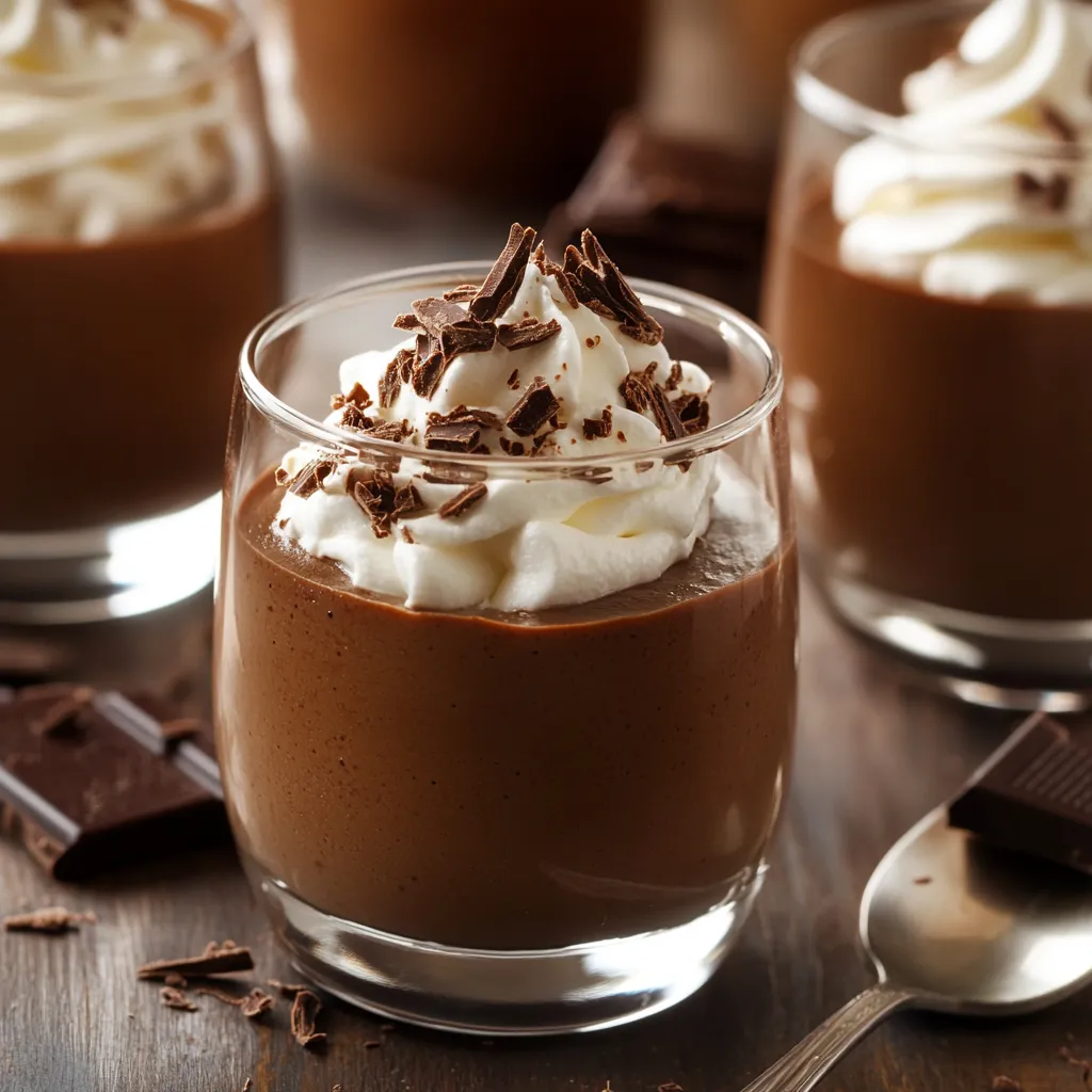 A glass of chocolate dessert with whipped cream.