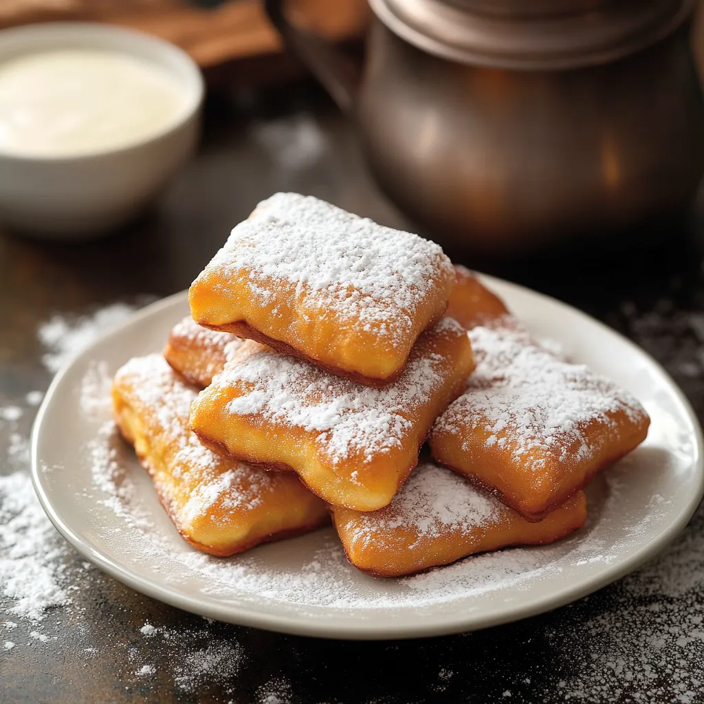 A plate with doughnuts covered in snowy sugar.