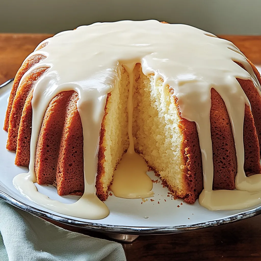 A thick slice of cake topped with white glaze.