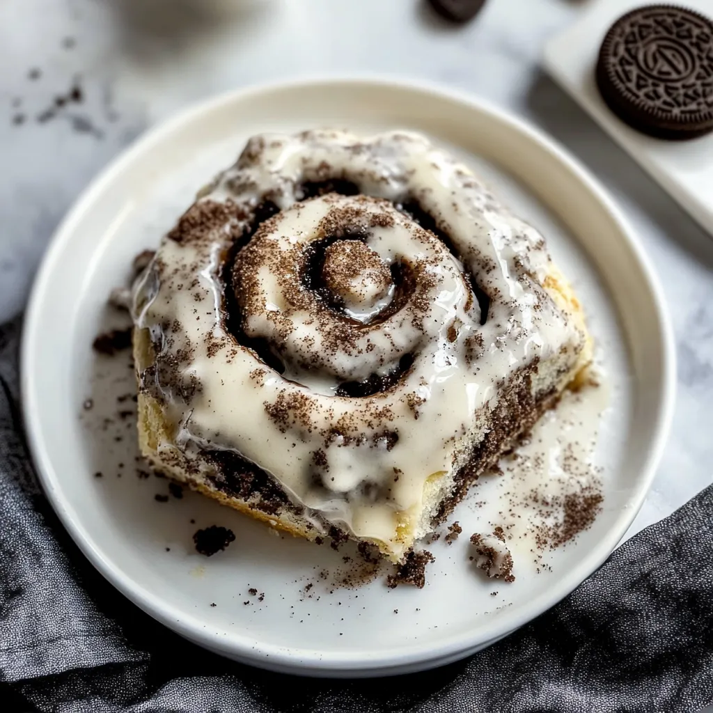 A white plate holding a cinnamon roll topped with vanilla icing.
