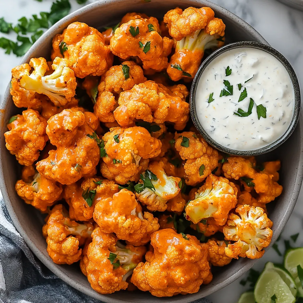 Bowl of crispy cauliflower next to a dip.