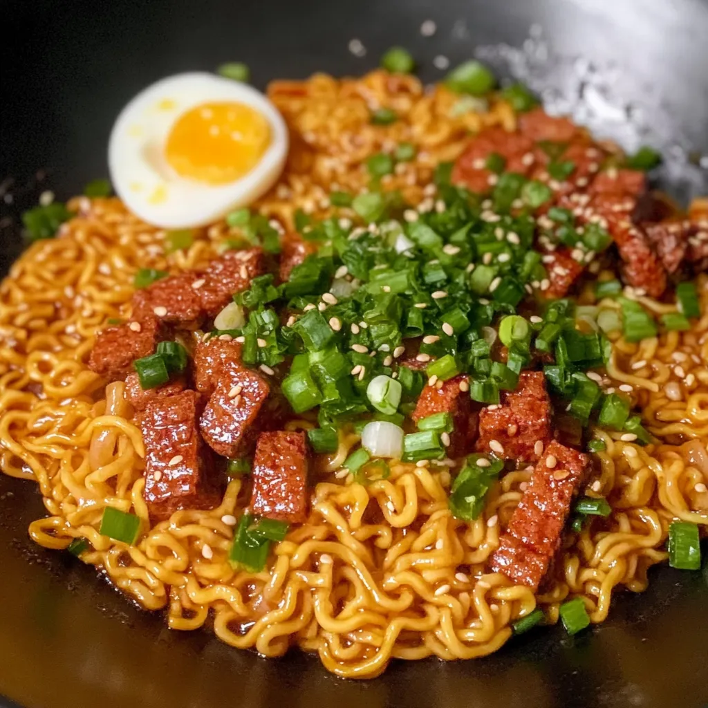 Noodles in a bowl with juicy meat and veggies on top.