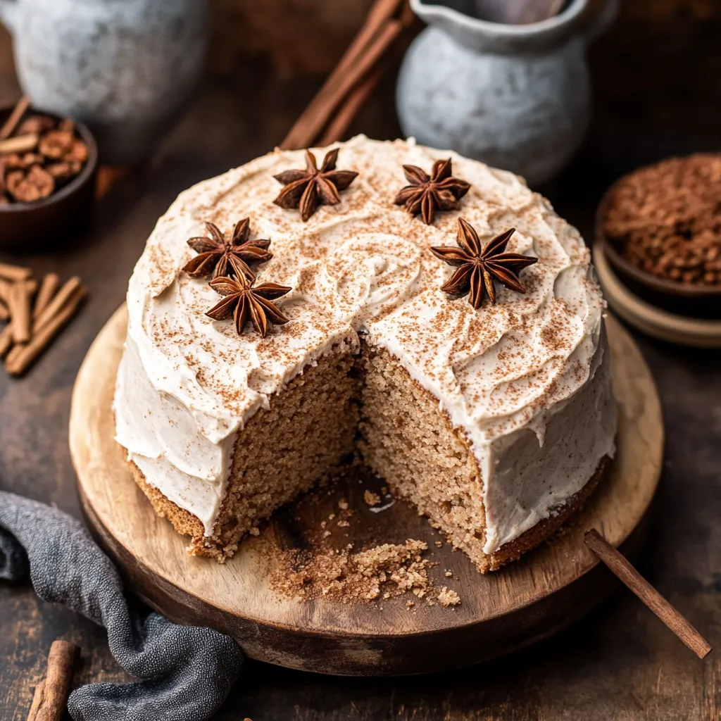 Slice of chai cake topped with stars.