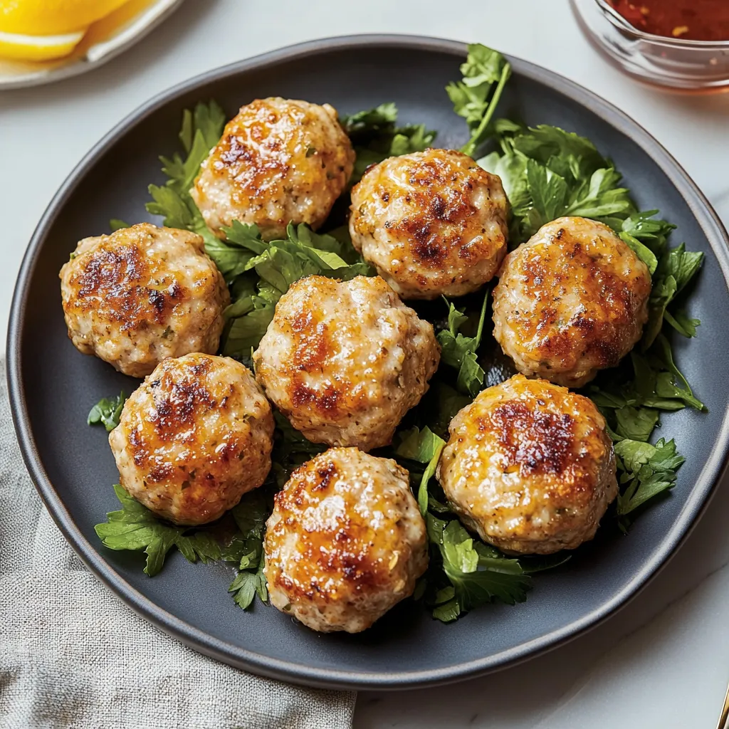 A plate of meatballs with greens.