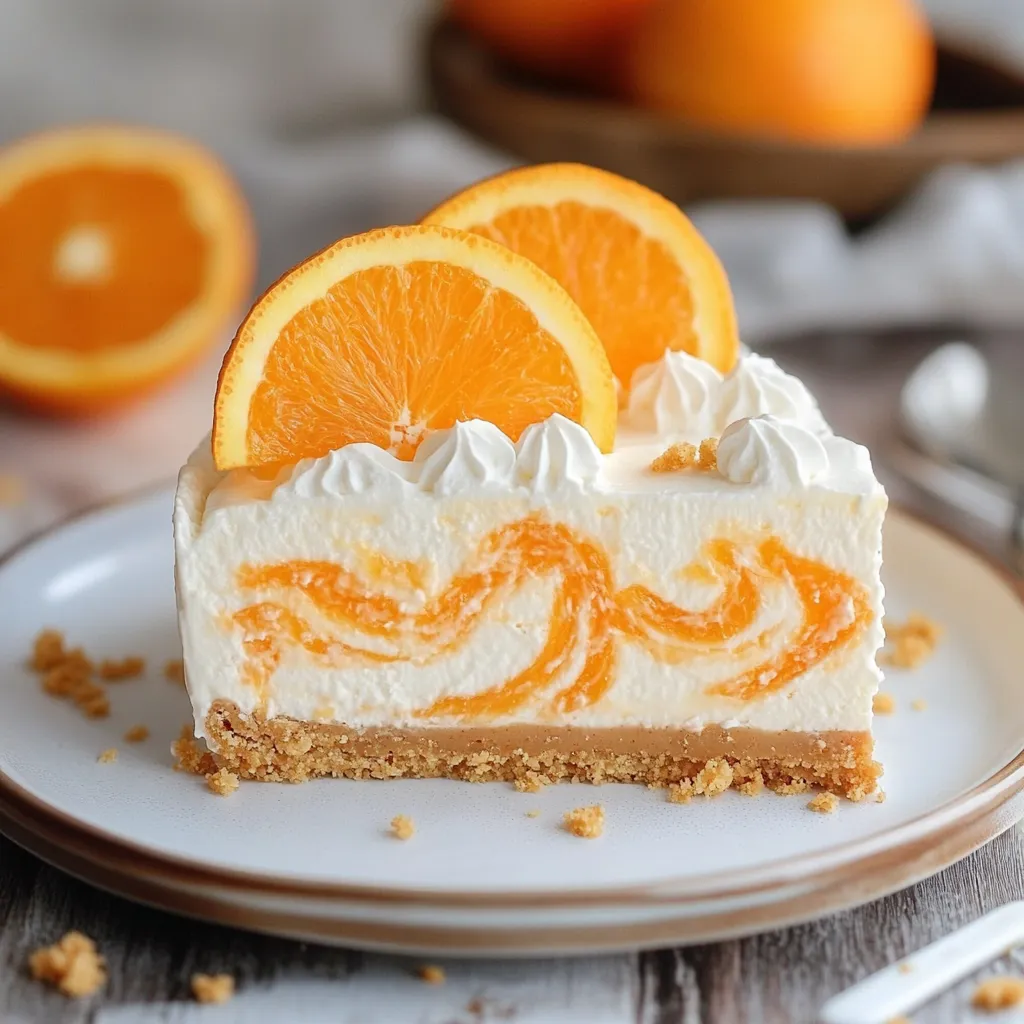 A slice of orange cake with orange slices on top.