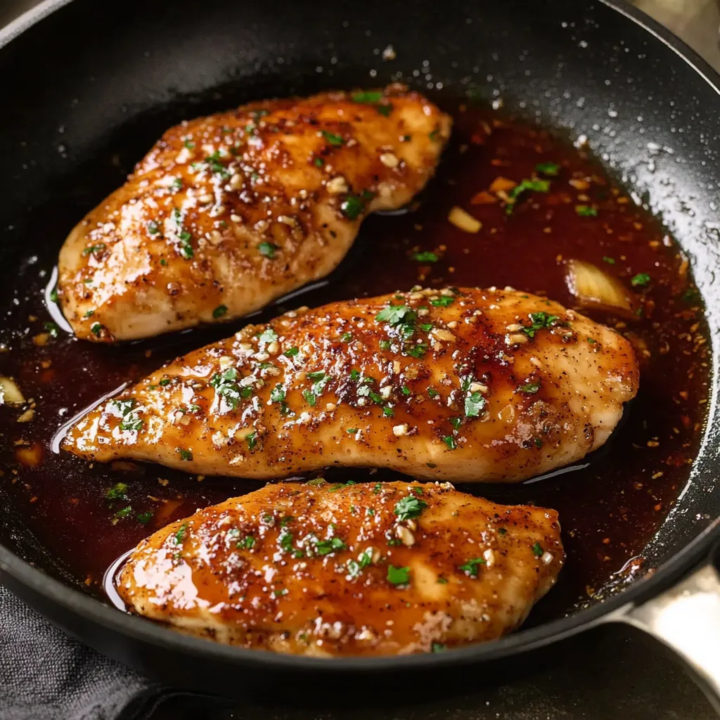Chicken in a pan with sauce.