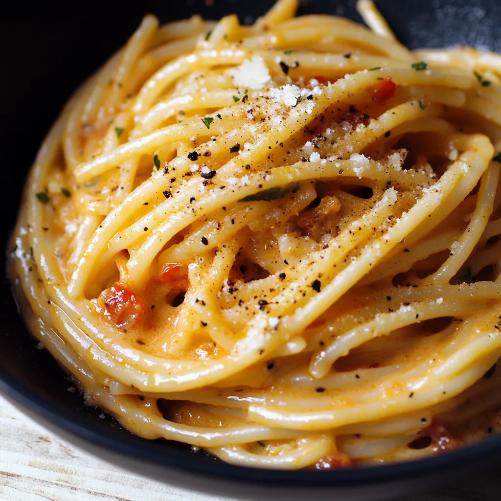 A bowl of spaghetti with tomato sauce.