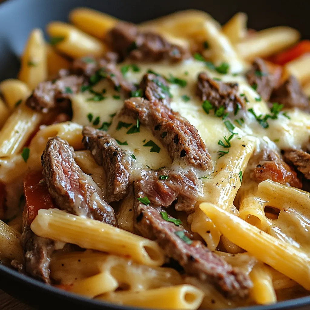 A bowl of pasta with meat and cheese.