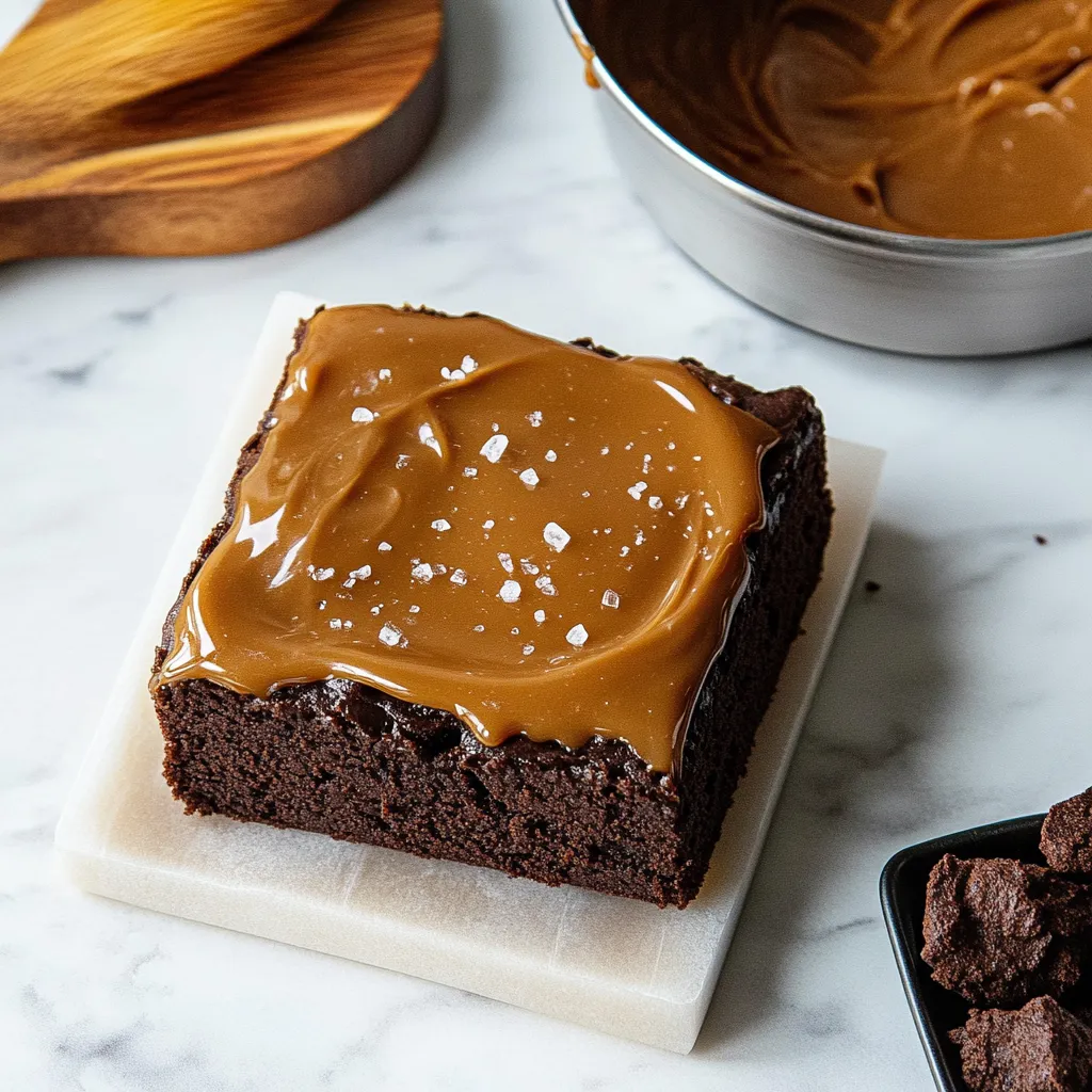 Chocolate brownie topped with gooey caramel drizzle and sea salt.