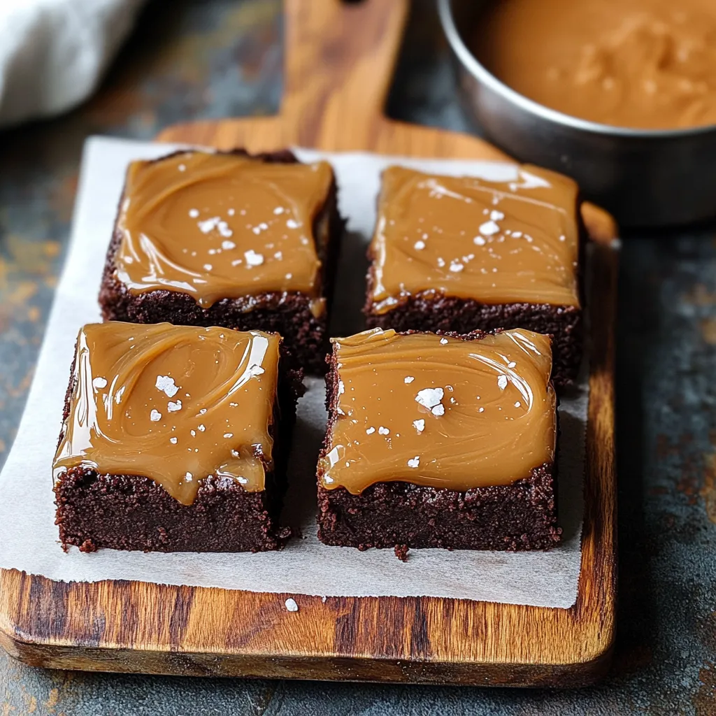 A wooden cutting board with four pieces of chocolate cake.