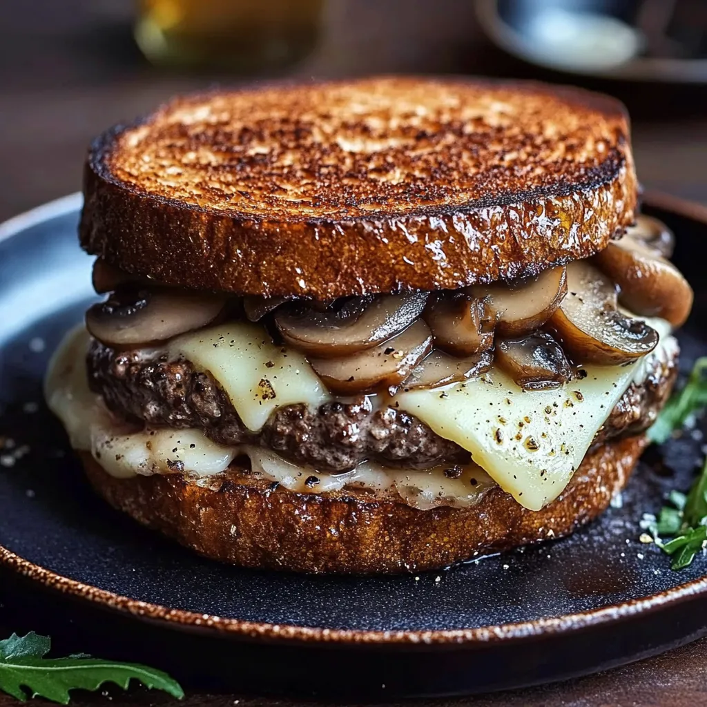 A sandwich with mushrooms and cheese.